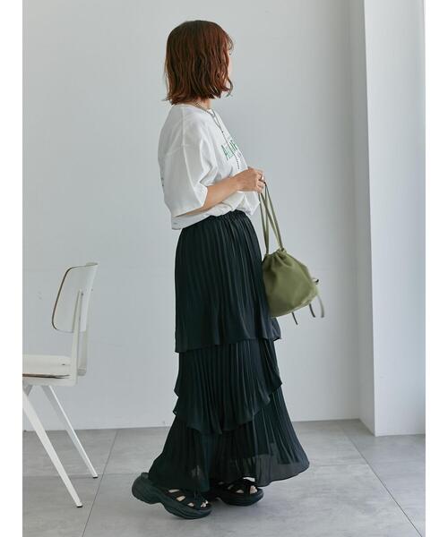 ehka sopo(エヘカソポ)の「プリーツティアードスカート(スカート・レディース・グリーン/キナリ/ブラック・F)」の12枚目の写真