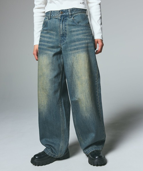 X-girl（エックスガール）の「LOGO POCKET LOOSE DENIM PANTS（デニムパンツ・レディース・ブラック/ライトインディゴブルー・S/M）」の11枚目の写真