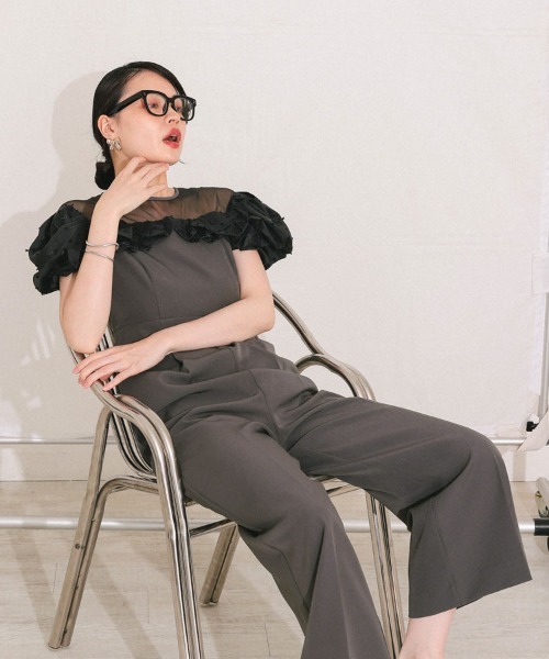 DONOBAN(ドノバン)の「【ANDRESD】ribbon frills pants dress パーティー 結婚式 お呼ばれ 同窓会(ドレス・レディース・ベージュ/チャコール/ブラック・S/M/L)」の2枚目の写真