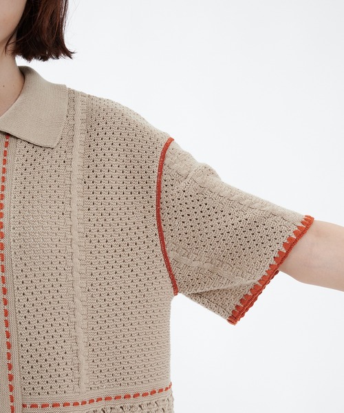 PUBLIC TOKYO(パブリックトウキョウ)の「ハーフスリーブジップポロニット(ニット/セーター・レディース・ベージュ/アイボリー/ライトブルー・FREE)」の8枚目の写真