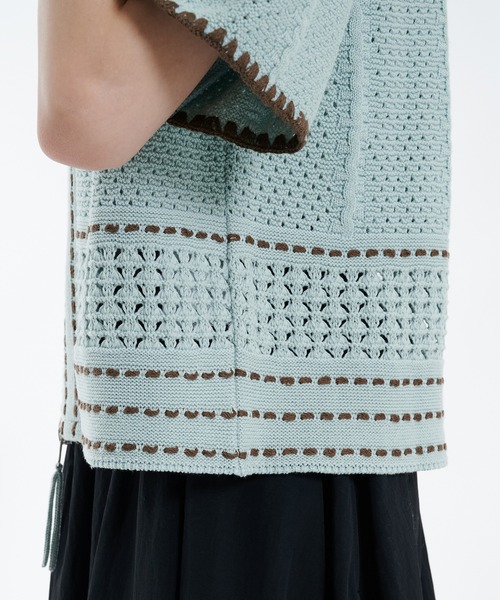 PUBLIC TOKYO(パブリックトウキョウ)の「ハーフスリーブジップポロニット(ニット/セーター・レディース・ベージュ/アイボリー/ライトブルー・FREE)」の12枚目の写真