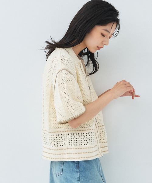 PUBLIC TOKYO(パブリックトウキョウ)の「ハーフスリーブジップポロニット/夏服/ 半袖/ ポロ襟(ポロシャツ・レディース・ベージュ/アイボリー/ライトブルー・FREE)」の8枚目の写真