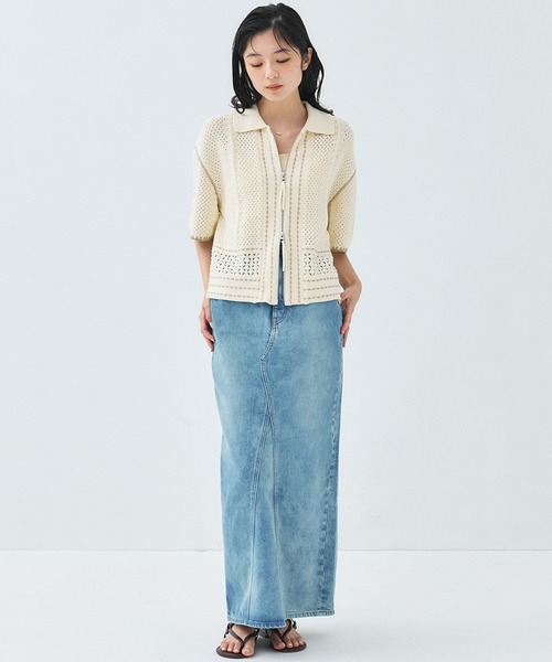 PUBLIC TOKYO(パブリックトウキョウ)の「ハーフスリーブジップポロニット/夏服/ 半袖/ ポロ襟(ポロシャツ・レディース・ベージュ/アイボリー/ライトブルー・FREE)」の10枚目の写真