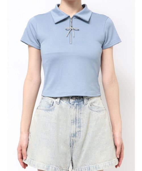 EMODA（エモダ）の「リボンカラージップトップ（Tシャツ/カットソー・レディース・ブルー/グレー/ブラック・FREE）」の3枚目の写真