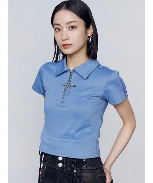 EMODA（エモダ）の「リボンカラージップトップ（Tシャツ/カットソー・レディース・ブルー/グレー/ブラック・FREE）」の9枚目の写真