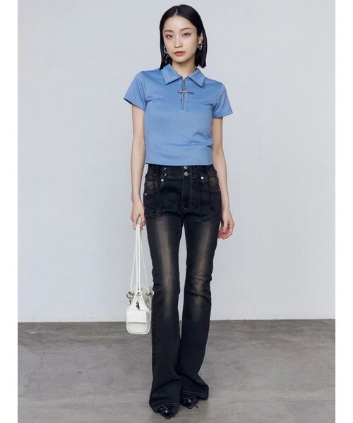 EMODA（エモダ）の「リボンカラージップトップ（Tシャツ/カットソー・レディース・ブルー/グレー/ブラック・FREE）」の10枚目の写真