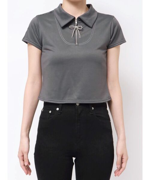 EMODA（エモダ）の「リボンカラージップトップ（Tシャツ/カットソー・レディース・ブルー/グレー/ブラック・FREE）」の18枚目の写真