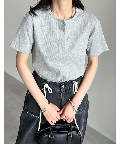 tシャツ 「W」「it」「ISABEL BENENATO(イザベル ベネナート)」ヘンリーネックデザインカットソー レディース ISABEL BENENATO｜イザベルベネナート（レディース）のTシャツ