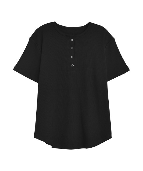 PAR ICI ヘンリーネックボタン付きTシャツ　ブラック新品未使用 ヘンリーネックニットボディースーツ(Tシャツ/カットソー