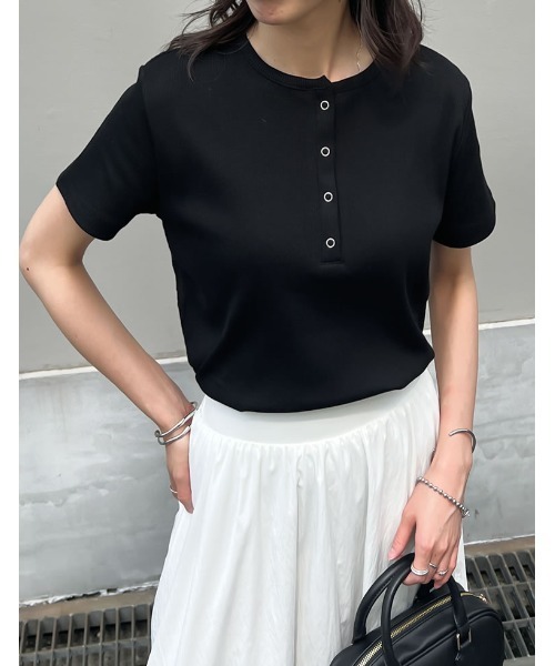 テレコリブドットボタンヘンリーネックTシャツ（Tシャツ