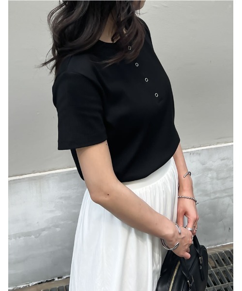tシャツ 「NOAHL」「accoさんコラボ」ストレッチコットンヘンリーネックTシャツ レディース NOAHL】《accoさんコラボ》ストレッチコットンヘンリーネックT