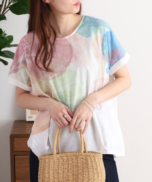 myke（ミーカ）の「myke 水彩プリントタックTシャツ（Tシャツ/カットソー・レディース・ブルー/ピンク/ライム・M）」の3枚目の写真