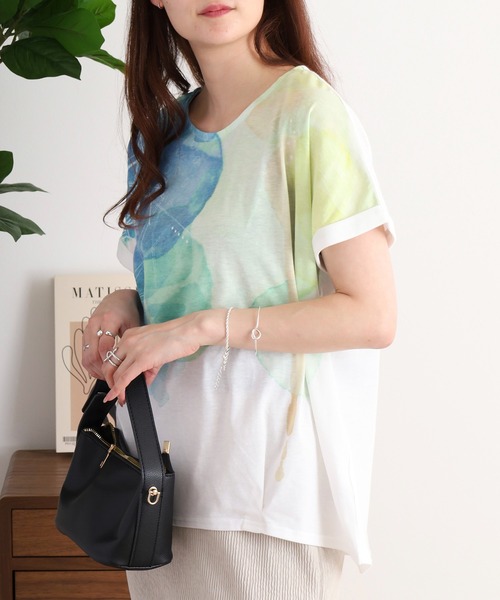 myke（ミーカ）の「myke 水彩プリントタックTシャツ（Tシャツ/カットソー・レディース・ブルー/ピンク/ライム・M）」の2枚目の写真