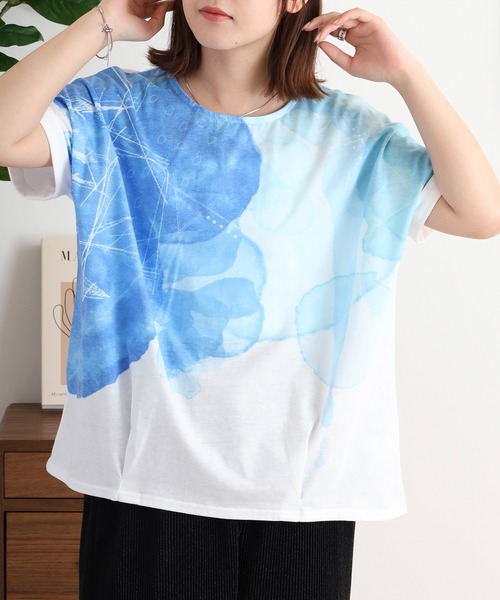 myke（ミーカ）の「myke 水彩プリントタックTシャツ（Tシャツ/カットソー・レディース・ブルー/ピンク/ライム・M）」の4枚目の写真