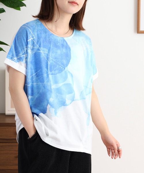 myke（ミーカ）の「myke 水彩プリントタックTシャツ（Tシャツ/カットソー・レディース・ブルー/ピンク/ライム・M）」の6枚目の写真