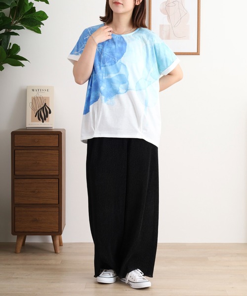 myke（ミーカ）の「myke 水彩プリントタックTシャツ（Tシャツ/カットソー・レディース・ブルー/ピンク/ライム・M）」の7枚目の写真
