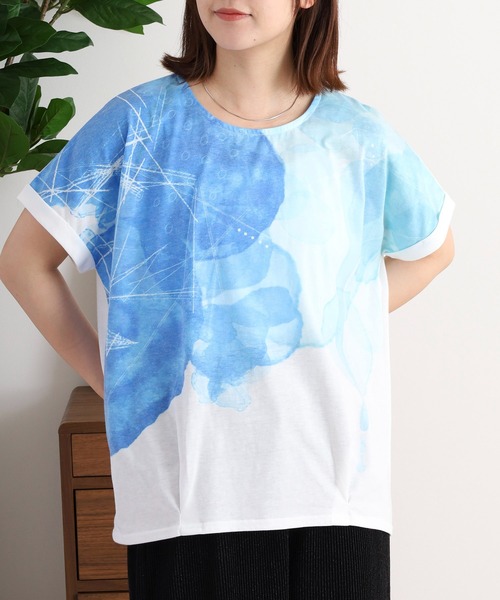 myke（ミーカ）の「myke 水彩プリントタックTシャツ（Tシャツ/カットソー・レディース・ブルー/ピンク/ライム・M）」の5枚目の写真