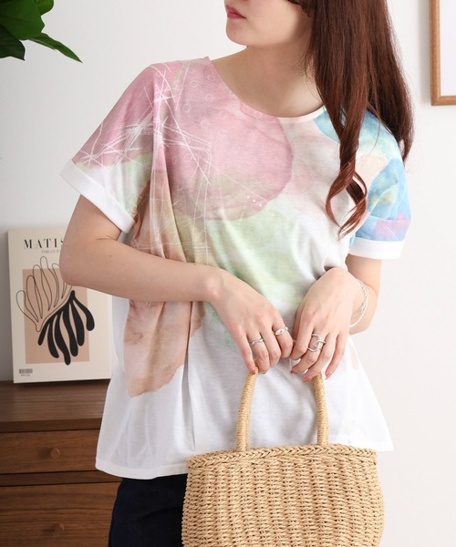 myke（ミーカ）の「myke 水彩プリントタックTシャツ（Tシャツ/カットソー・レディース・ブルー/ピンク/ライム・M）」の17枚目の写真