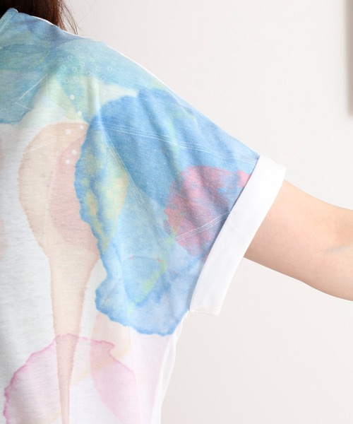 myke（ミーカ）の「myke 水彩プリントタックTシャツ（Tシャツ/カットソー・レディース・ブルー/ピンク/ライム・M）」の9枚目の写真