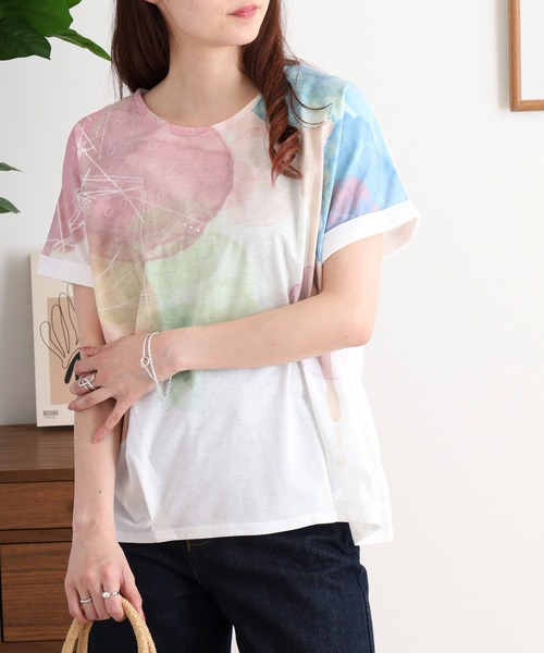 myke（ミーカ）の「myke 水彩プリントタックTシャツ（Tシャツ/カットソー・レディース・ブルー/ピンク/ライム・M）」の16枚目の写真