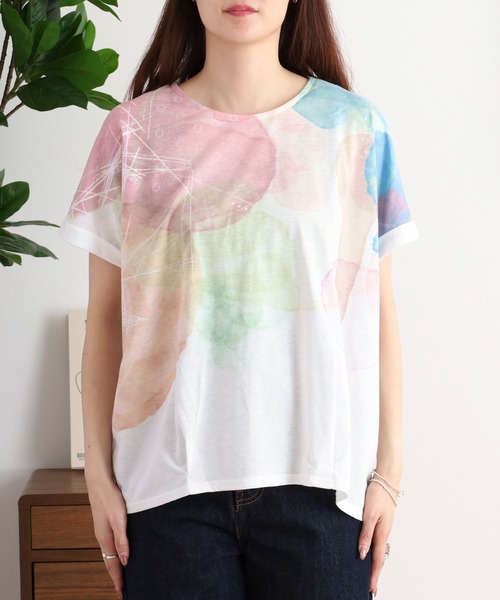 myke（ミーカ）の「myke 水彩プリントタックTシャツ（Tシャツ/カットソー・レディース・ブルー/ピンク/ライム・M）」の14枚目の写真
