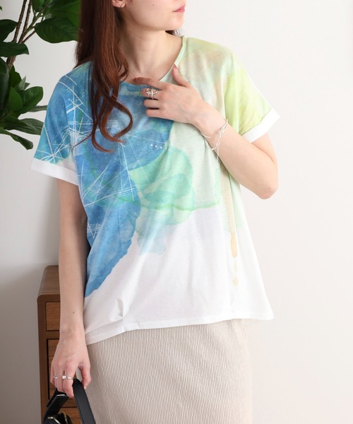 myke（ミーカ）の「myke 水彩プリントタックTシャツ（Tシャツ/カットソー・レディース・ブルー/ピンク/ライム・M）」の22枚目の写真