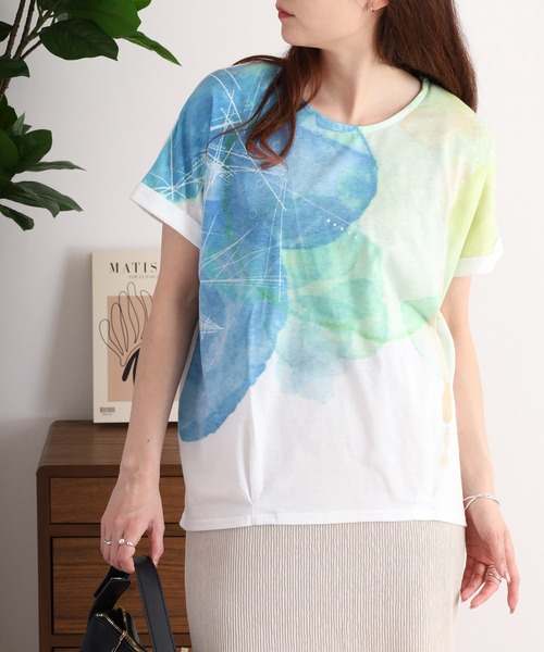 myke（ミーカ）の「myke 水彩プリントタックTシャツ（Tシャツ/カットソー・レディース・ブルー/ピンク/ライム・M）」の20枚目の写真