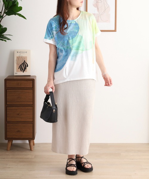 myke（ミーカ）の「myke 水彩プリントタックTシャツ（Tシャツ/カットソー・レディース・ブルー/ピンク/ライム・M）」の19枚目の写真