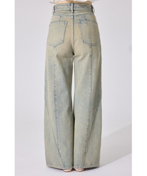 フロントボタンデザインハイウエストデニムパンツ 夏服（デニムパンツ