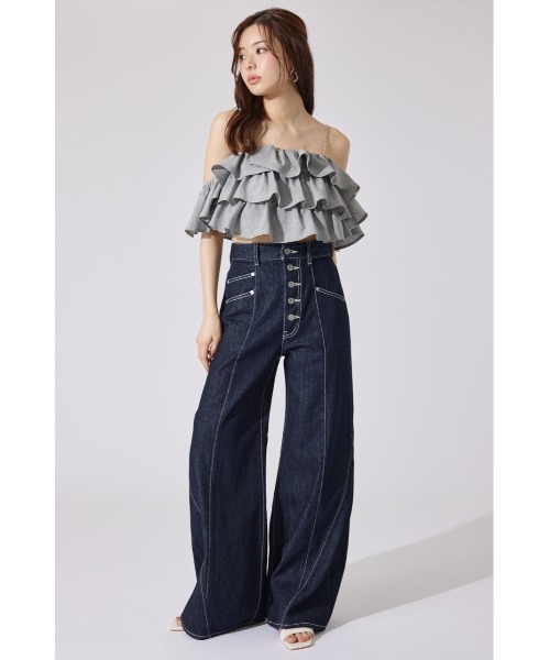rienda(リエンダ)の「フロントボタンデザインハイウエストデニムパンツ 夏服(デニムパンツ・レディース・ライトブルー/ダークブルー・SMALL/MEDIUM/X-SMALL)」の19枚目の写真