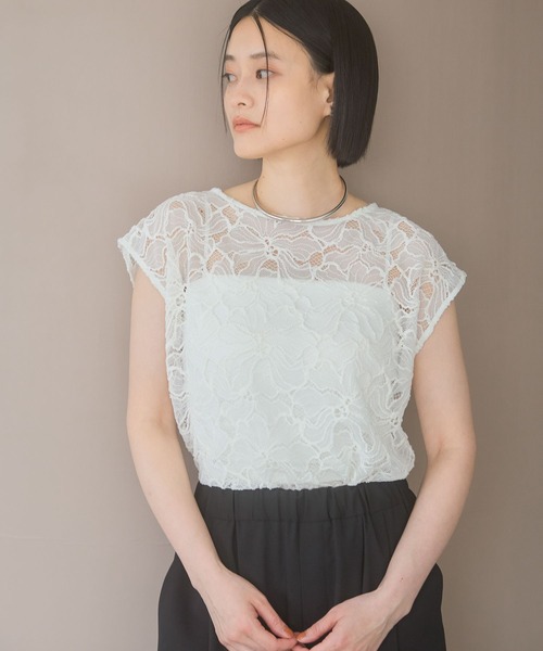 A part by(アパートバイ)の「モールレースプルオーバーフレンチスリーブ(Tシャツ/カットソー・レディース・ベージュ/ネイビー/オフホワイト/ライトブラウン・FREE)」の8枚目の写真