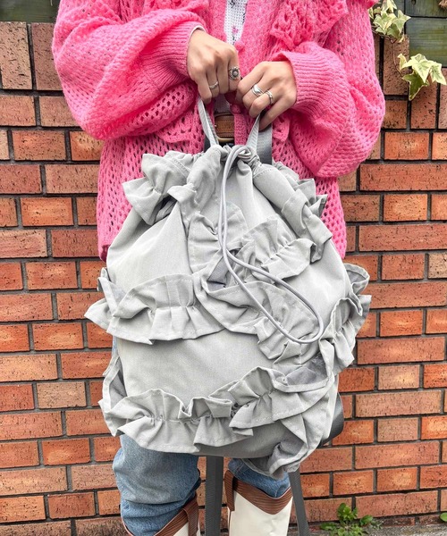 Casselini（キャセリーニ）の「Casselini(キャセリーニ)フリルナップサック（バックパック/リュック・レディース・シルバー/グレー/ブラック・FREE）」の11枚目の写真