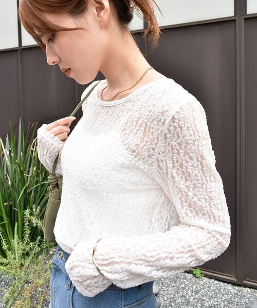 le.coeur blanc(ルクールブラン)の「《手洗い可能》ストレッチレースクルーネックカットソー(Tシャツ/カットソー・レディース・ブラック/オフホワイト・38)」の5枚目の写真