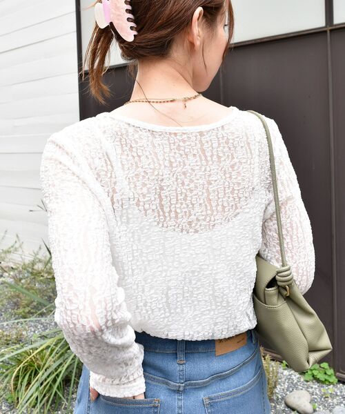 le.coeur blanc(ルクールブラン)の「《手洗い可能》ストレッチレースクルーネックカットソー(Tシャツ/カットソー・レディース・ブラック/オフホワイト・38)」の6枚目の写真