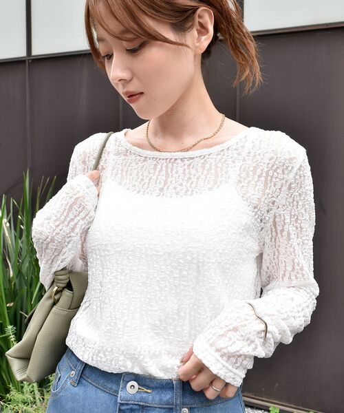 le.coeur blanc(ルクールブラン)の「《手洗い可能》ストレッチレースクルーネックカットソー(Tシャツ/カットソー・レディース・ブラック/オフホワイト・38)」の8枚目の写真