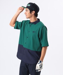 美品✨希少サイズ　ビームスゴルフ　2022年モデル　ポロシャツ　ロゴ　XL 緑 ビームスゴルフ BE 衿裏ロゴデザイン格子柄サッカー半袖