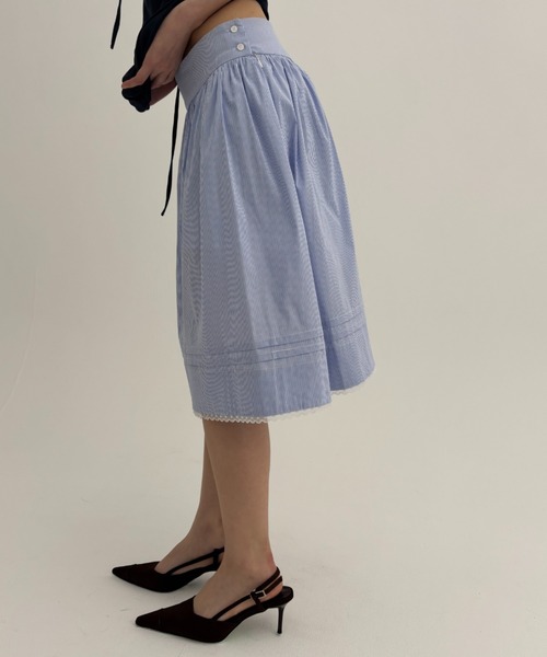 FUULLY STUDIO(フーリィーステューディオ)の「レースミディギャザースカート(スカート・レディース・ストライプ/ホワイト・FREE)」の20枚目の写真