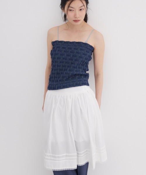 FUULLY STUDIO(フーリィーステューディオ)の「レースミディギャザースカート(スカート・レディース・ストライプ/ホワイト・FREE)」の6枚目の写真