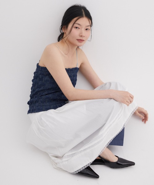 FUULLY STUDIO(フーリィーステューディオ)の「レースミディギャザースカート(スカート・レディース・ストライプ/ホワイト・FREE)」の7枚目の写真