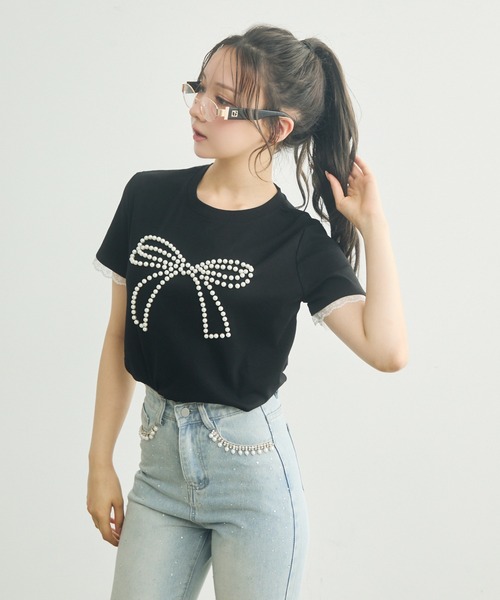 パールリボンTシャツ（Tシャツ/カットソー）｜TITTY&CO.（ティ