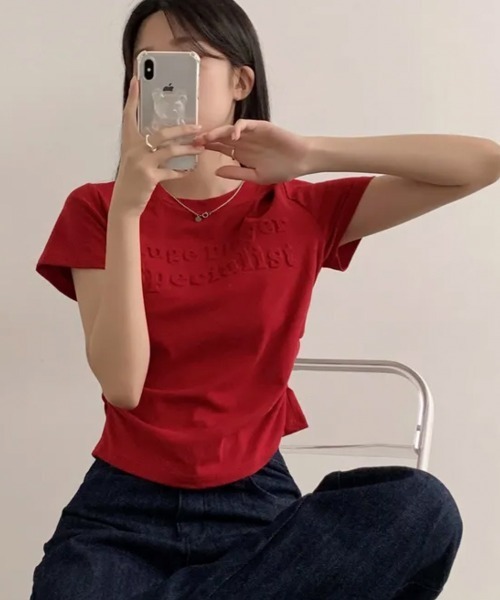 NANAHACHI(ナナハチ)の「エンボスロゴ コンパクトTシャツ(Tシャツ/カットソー・レディース・レッド/ホワイト/ブラック・FREE)」の22枚目の写真
