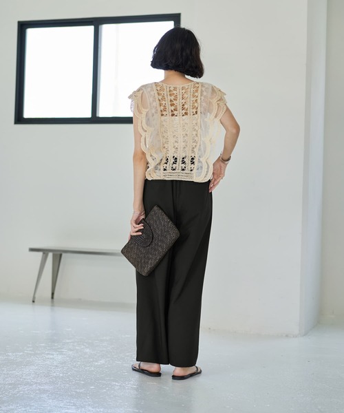 （FAVEUR）ナカボーサンエス【春夏40％OFF!!】ベスト かぎ編みとチュールのレース風スカラップベスト（ベスト