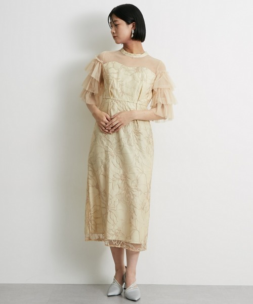 Jolie et Jolie ティアードスリーブ刺繍ワンピースドレス Jolie et ドレス ティアードスリーブ刺繍ワンピースドレス