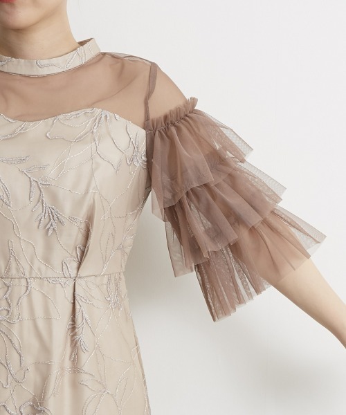 セール】ティアードスリーブ刺繍ワンピースドレス（ドレス