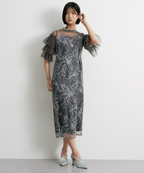 Jolie et Jolie ティアードスリーブ刺繍ワンピースドレス Jolie et Jolie（ジョリー エ ジョリー） ドレス ティアードスリーブ