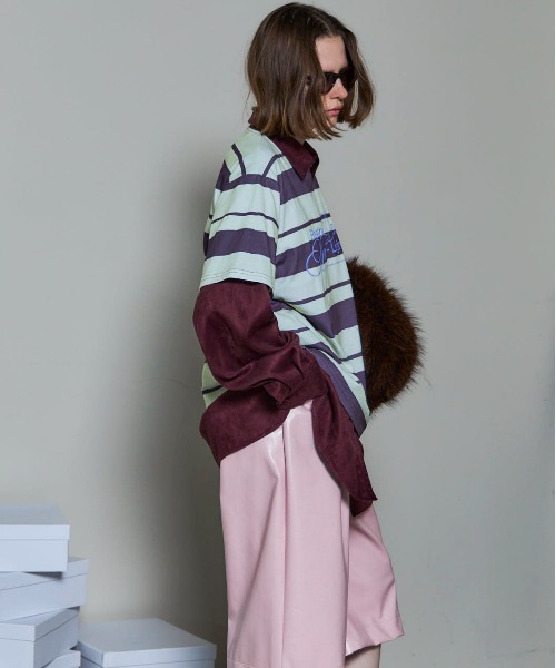 MAISON SPECIAL(メゾンスペシャル)の「Breathe Border T-shirt/BreatheボーダーTシャツ(Tシャツ/カットソー・レディース・チャコールグレー/グリーン/イエロー・FREE)」の9枚目の写真