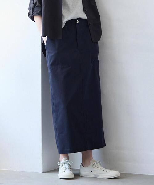 MELROSE claire（メルローズ クレール）の「【テンセルストレッチツイルベイカースカート】（スカート・レディース・ダークネイビー/カーキ/ベージュ・3/2）」の3枚目の写真