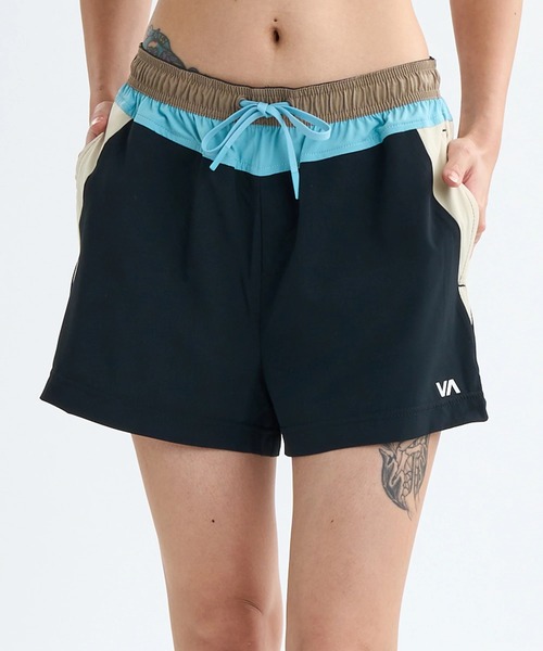 RVCA(ルーカ)の「RVCA レディース STARTER SHORT ショートパンツ 【2025年秋冬モデル】/ルーカウエストゴムドローコード付き配色ショートパンツ(その他パンツ・レディース・ブラック・X-SMALL/SMALL/MEDIUM/LARGE)」の1枚目の写真