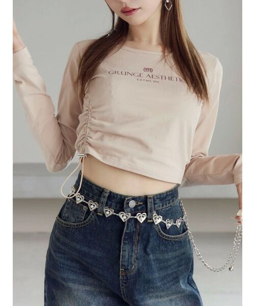 EATME（イートミー）の「アシンメトリーギャザーTOP（Tシャツ/カットソー・レディース・ピンク/オフホワイト/ワイン・FREE）」の3枚目の写真