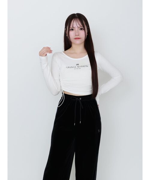 EATME（イートミー）の「アシンメトリーギャザーTOP（Tシャツ/カットソー・レディース・ピンク/オフホワイト/ワイン・FREE）」の4枚目の写真